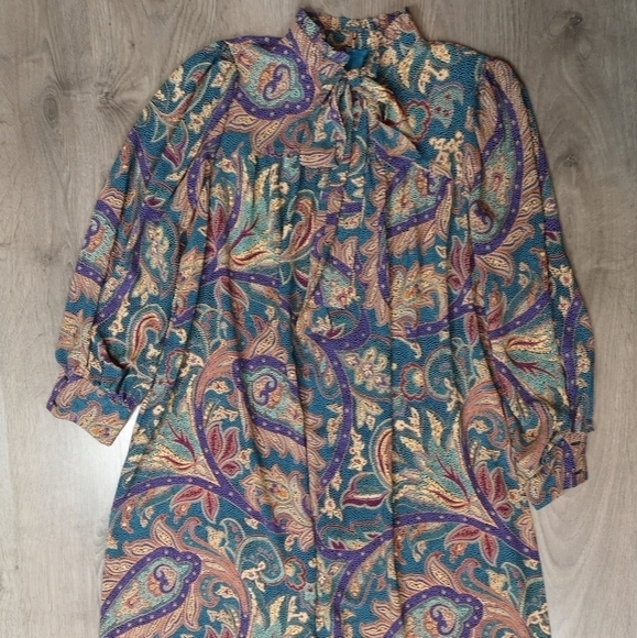 80s vintage green paisley print loose fitted dress - Picture 8 of 9